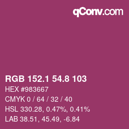 カラーコード: RGB 152.1 54.8 103 | qconv.com