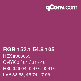 カラーコード: RGB 152.1 54.8 105 | qconv.com