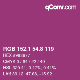カラーコード: RGB 152.1 54.8 119 | qconv.com