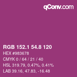 カラーコード: RGB 152.1 54.8 120 | qconv.com