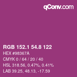 カラーコード: RGB 152.1 54.8 122 | qconv.com