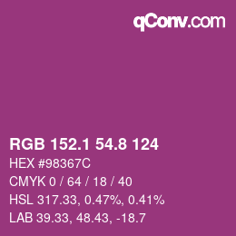 カラーコード: RGB 152.1 54.8 124 | qconv.com