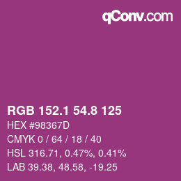 カラーコード: RGB 152.1 54.8 125 | qconv.com