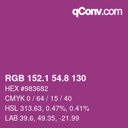 カラーコード: RGB 152.1 54.8 130 | qconv.com