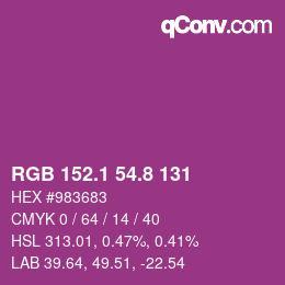 カラーコード: RGB 152.1 54.8 131 | qconv.com