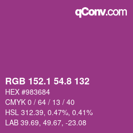 カラーコード: RGB 152.1 54.8 132 | qconv.com