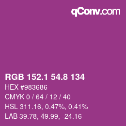 カラーコード: RGB 152.1 54.8 134 | qconv.com