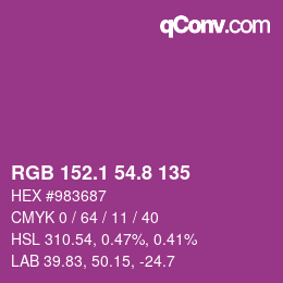 カラーコード: RGB 152.1 54.8 135 | qconv.com