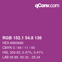 カラーコード: RGB 152.1 54.8 136 | qconv.com