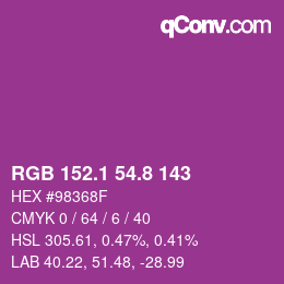 カラーコード: RGB 152.1 54.8 143 | qconv.com