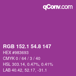 カラーコード: RGB 152.1 54.8 147 | qconv.com