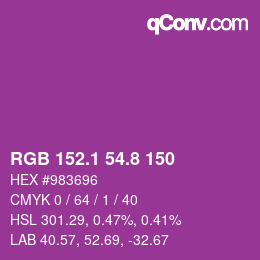 カラーコード: RGB 152.1 54.8 150 | qconv.com