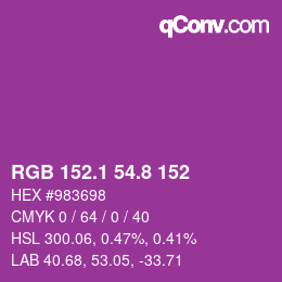 カラーコード: RGB 152.1 54.8 152 | qconv.com