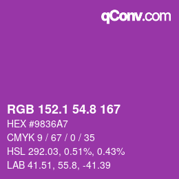 カラーコード: RGB 152.1 54.8 167 | qconv.com