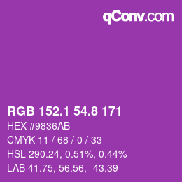 颜色代码: RGB 152.1 54.8 171 | qconv.com