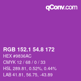 カラーコード: RGB 152.1 54.8 172 | qconv.com