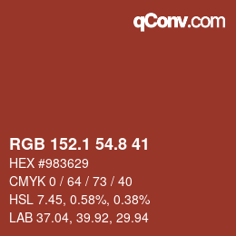カラーコード: RGB 152.1 54.8 41 | qconv.com