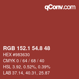 カラーコード: RGB 152.1 54.8 48 | qconv.com