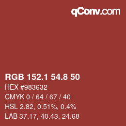 カラーコード: RGB 152.1 54.8 50 | qconv.com