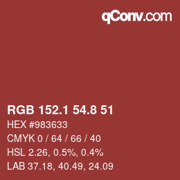カラーコード: RGB 152.1 54.8 51 | qconv.com