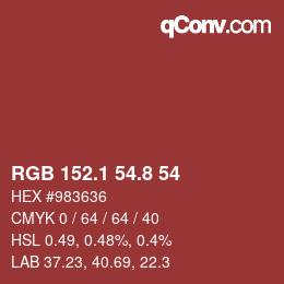 カラーコード: RGB 152.1 54.8 54 | qconv.com
