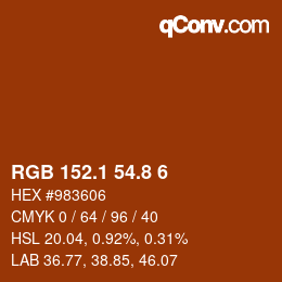 カラーコード: RGB 152.1 54.8 6 | qconv.com