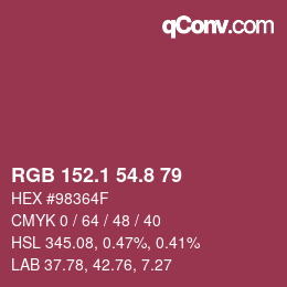 カラーコード: RGB 152.1 54.8 79 | qconv.com
