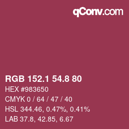 カラーコード: RGB 152.1 54.8 80 | qconv.com