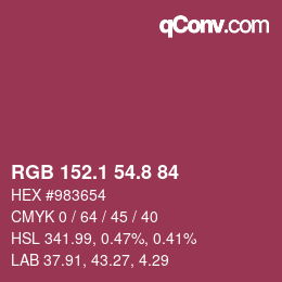 カラーコード: RGB 152.1 54.8 84 | qconv.com