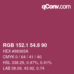 カラーコード: RGB 152.1 54.8 90 | qconv.com