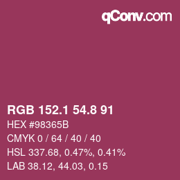 カラーコード: RGB 152.1 54.8 91 | qconv.com