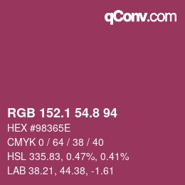 カラーコード: RGB 152.1 54.8 94 | qconv.com
