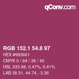 カラーコード: RGB 152.1 54.8 97 | qconv.com