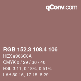 カラーコード: RGB 152.3 108.4 106 | qconv.com