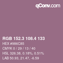 カラーコード: RGB 152.3 108.4 133 | qconv.com