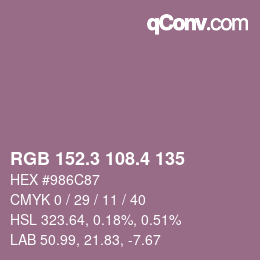 カラーコード: RGB 152.3 108.4 135 | qconv.com