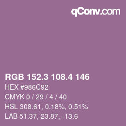 カラーコード: RGB 152.3 108.4 146 | qconv.com