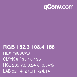 カラーコード: RGB 152.3 108.4 166 | qconv.com