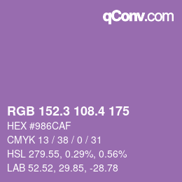 カラーコード: RGB 152.3 108.4 175 | qconv.com