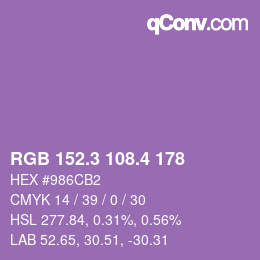 カラーコード: RGB 152.3 108.4 178 | qconv.com