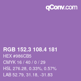 カラーコード: RGB 152.3 108.4 181 | qconv.com