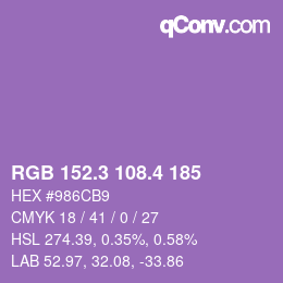 カラーコード: RGB 152.3 108.4 185 | qconv.com