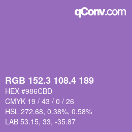 カラーコード: RGB 152.3 108.4 189 | qconv.com