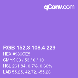 カラーコード: RGB 152.3 108.4 229 | qconv.com