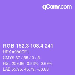 カラーコード: RGB 152.3 108.4 241 | qconv.com