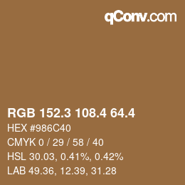カラーコード: RGB 152.3 108.4 64.4 | qconv.com