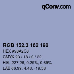カラーコード: RGB 152.3 162 198 | qconv.com