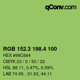 カラーコード: RGB 152.3 198.4 100 | qconv.com