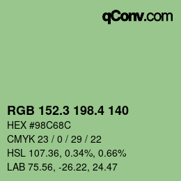 カラーコード: RGB 152.3 198.4 140 | qconv.com