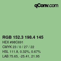 カラーコード: RGB 152.3 198.4 145 | qconv.com